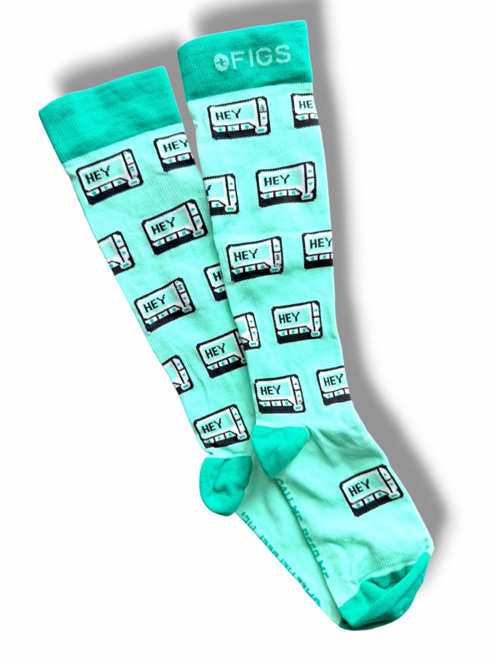 FIGS "Call Me, Beep Me" Compression Socks Mint Green with Pagers Size Medium